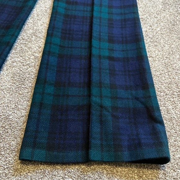 Vintage 60s/70s Blue Green Tartan Plaid Wool Pleated Wide Leg Pants Size Medium - Picture 14 of 15
